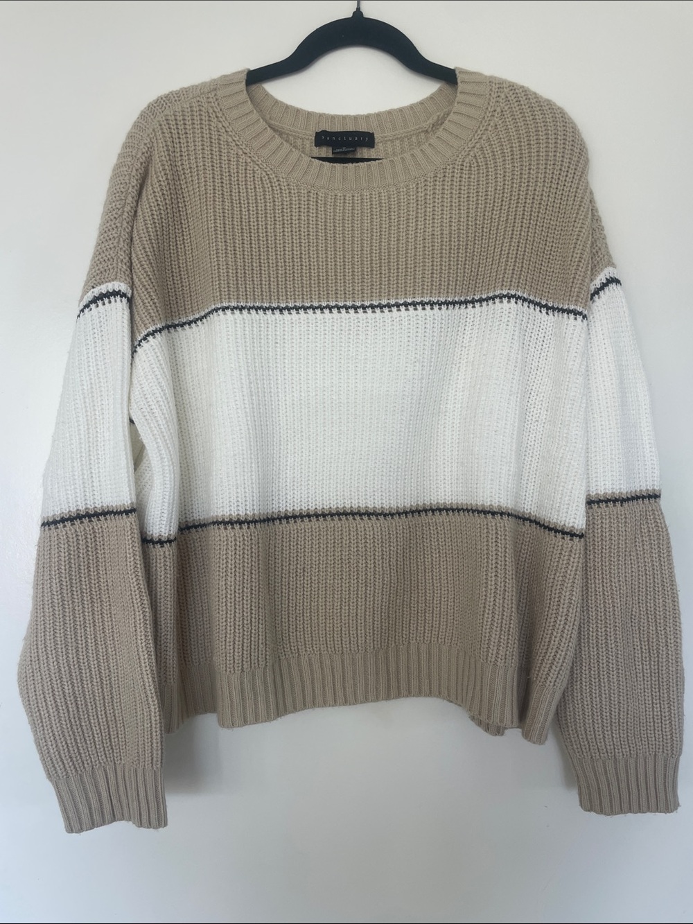 Sanctuary Beige and White Colorblock Crewneck Sweater